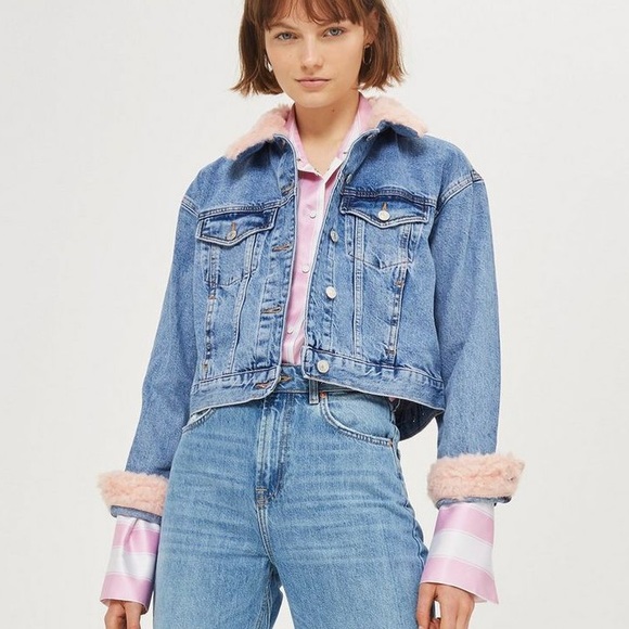 Topshop Jackets & Blazers - NTW Topshop Fur Trim Jean Jacket